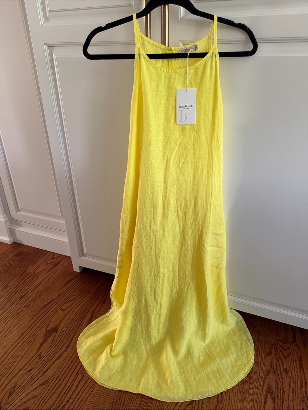 Laura Bianchi Made in Italy Yellow Linen Maxi Slip Dress, pockets S NWT